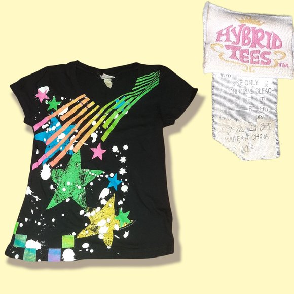 Tops - Black T-shirt with Neon Pattern
